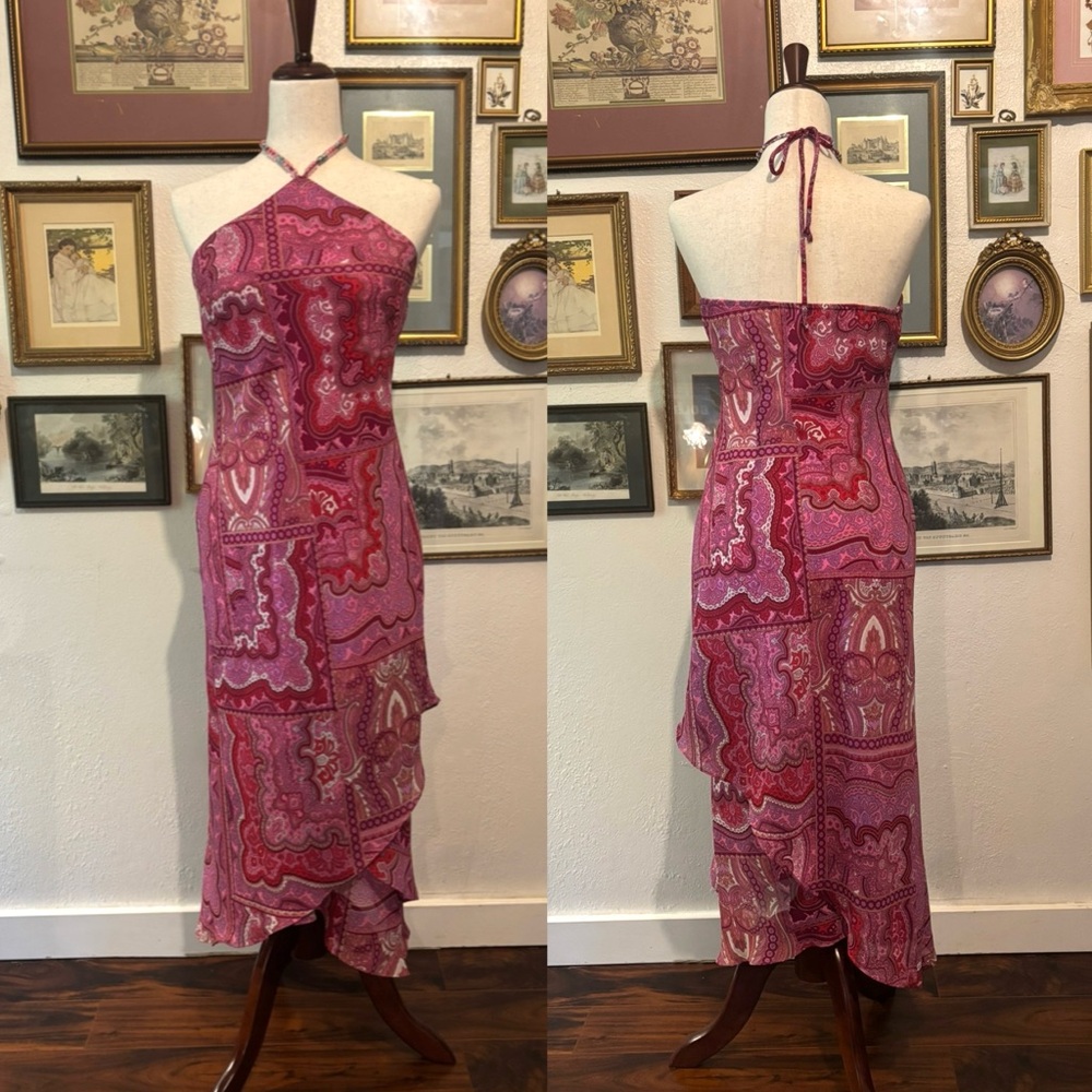 Pink Halter Neck Paisley Dress w/ Beads